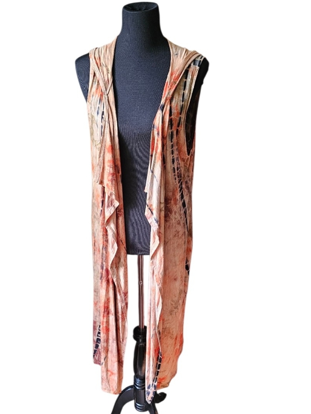 Coin 1804 Tie Dye Hooded Duster Vest Large Boho Festival Open Front